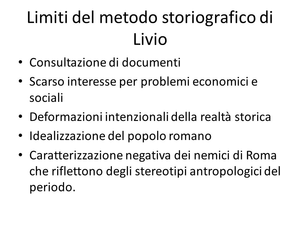 Limiti del metodo storiografico di Livio