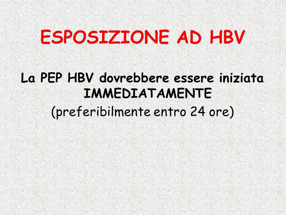 ESPOSIZIONE AD HBV La PEP HBV dovrebbere essere iniziata IMMEDIATAMENTE (preferibilmente entro 24 ore)