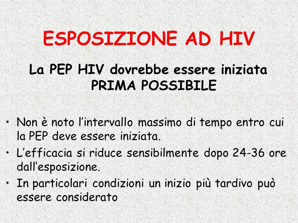 La PEP HIV dovrebbe essere iniziata PRIMA POSSIBILE