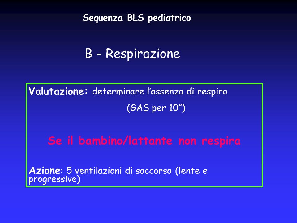 Sequenza BLS pediatrico Se il bambino/lattante non respira