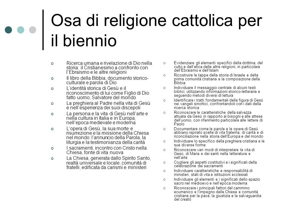 Osa di religione cattolica per il biennio
