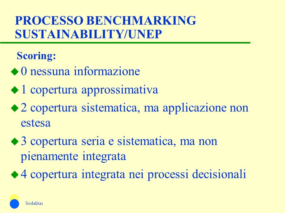 PROCESSO BENCHMARKING SUSTAINABILITY/UNEP