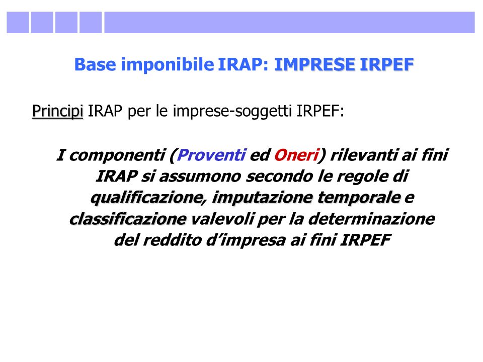 Base imponibile IRAP: IMPRESE IRPEF