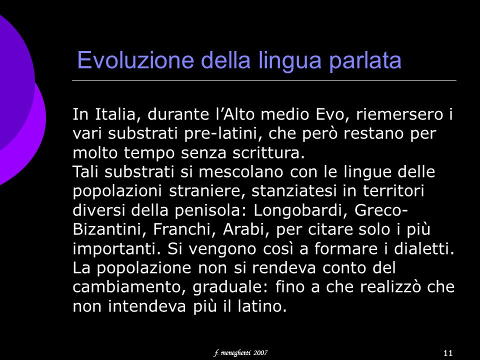 Evoluzione della lingua parlata