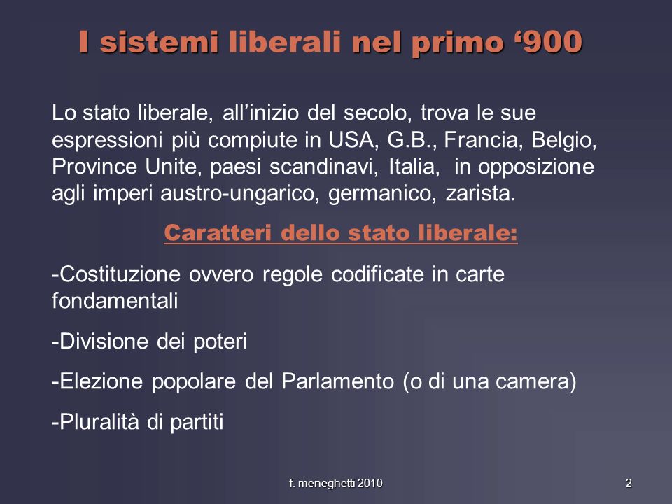 I sistemi liberali nel primo ‘900