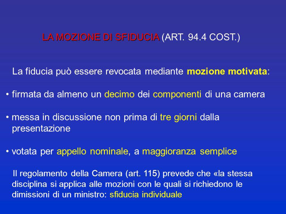 LA MOZIONE DI SFIDUCIA (ART COST.)