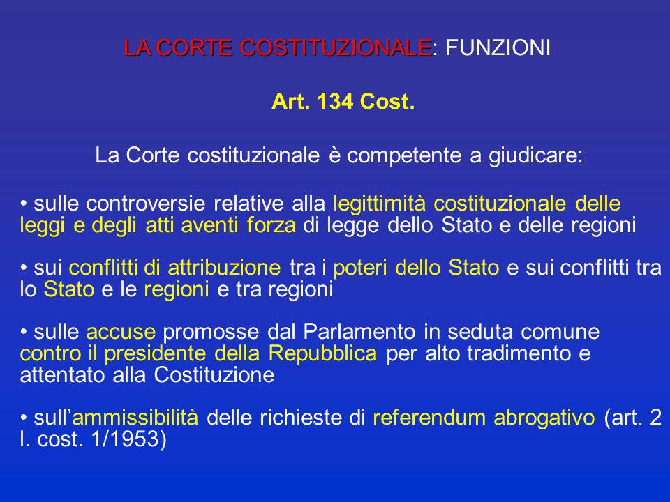 LA CORTE COSTITUZIONALE: FUNZIONI Art. 134 Cost.