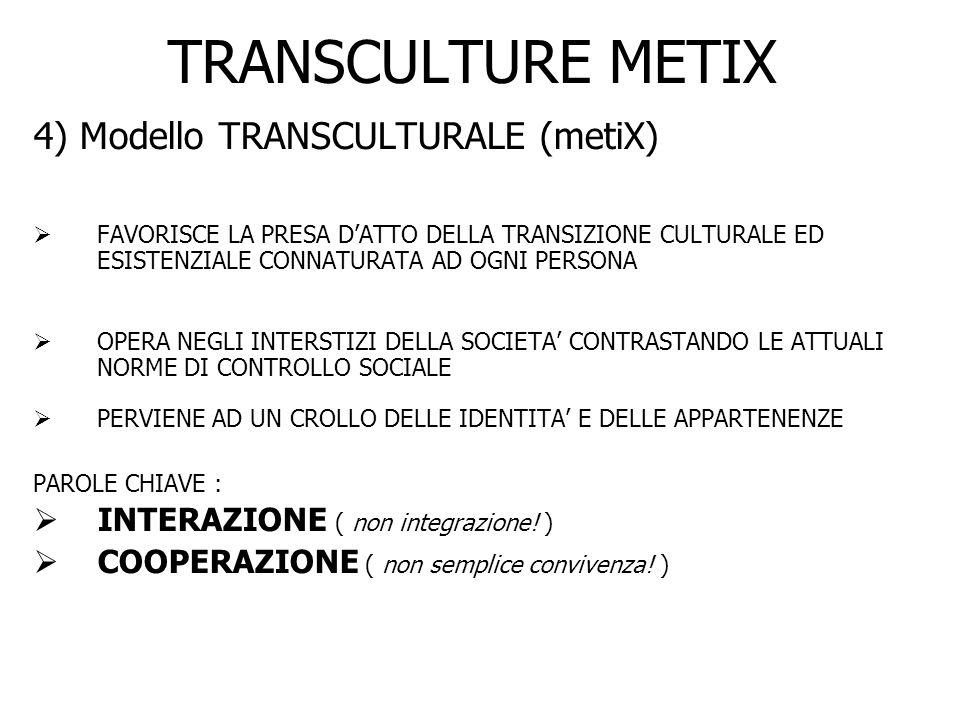 TRANSCULTURE METIX 4) Modello TRANSCULTURALE (metiX)‏