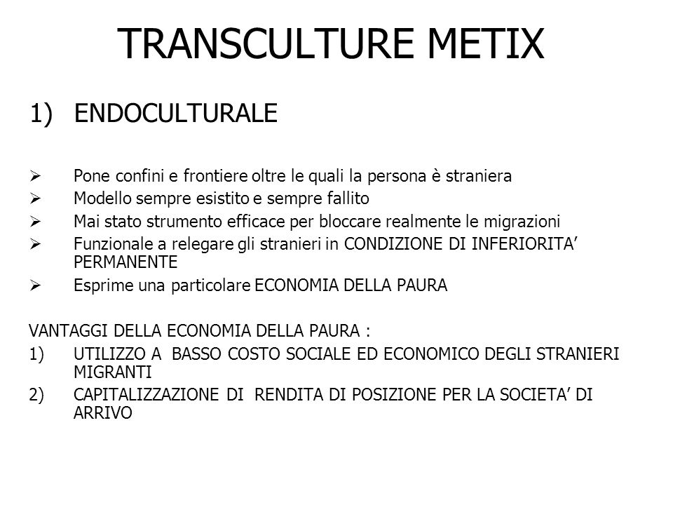 TRANSCULTURE METIX ENDOCULTURALE