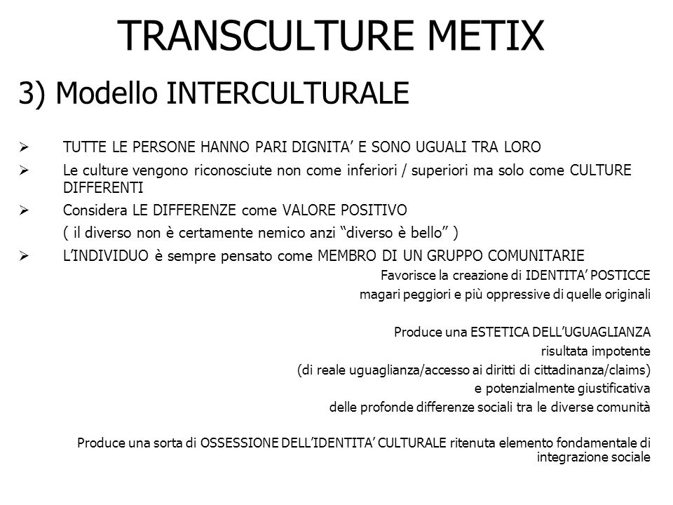 TRANSCULTURE METIX 3) Modello INTERCULTURALE