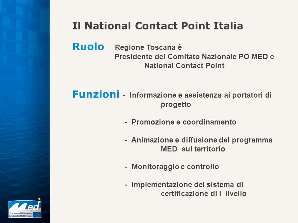 Il National Contact Point Italia Ruolo Regione Toscana è