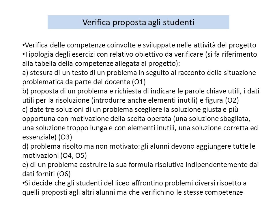 Verifica proposta agli studenti