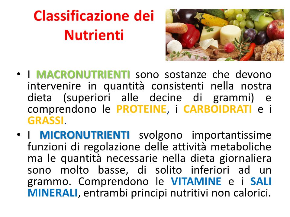 Classificazione dei Nutrienti