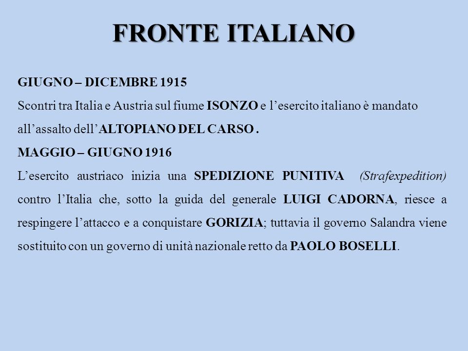 FRONTE ITALIANO GIUGNO – DICEMBRE 1915