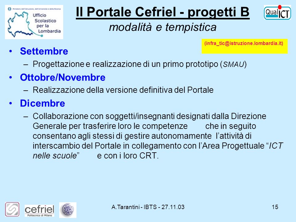 Il Portale Cefriel - progetti B modalità e tempistica