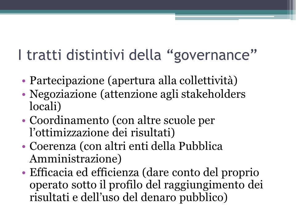 I tratti distintivi della governance