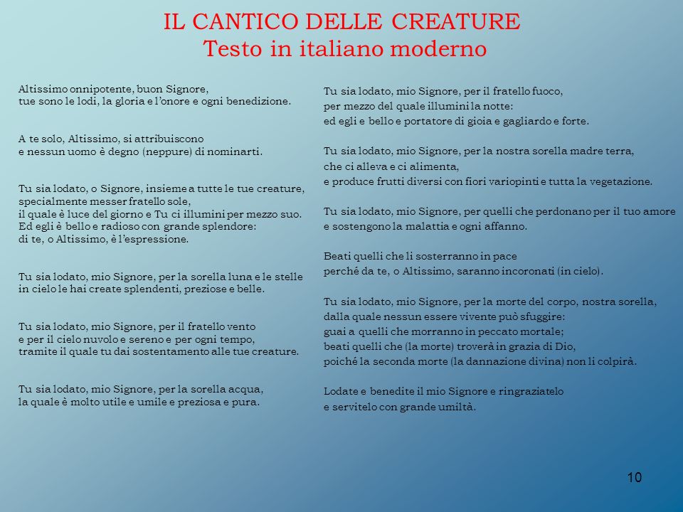 IL CANTICO DELLE CREATURE Testo in italiano moderno