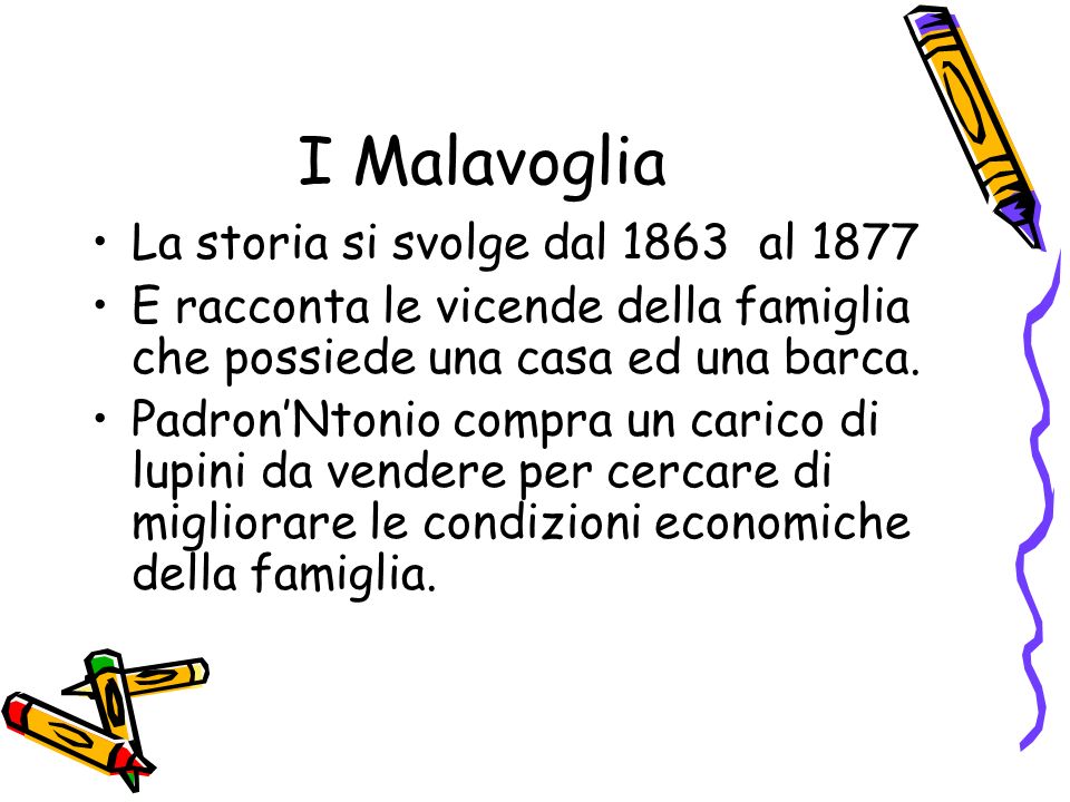 I Malavoglia La storia si svolge dal 1863 al 1877