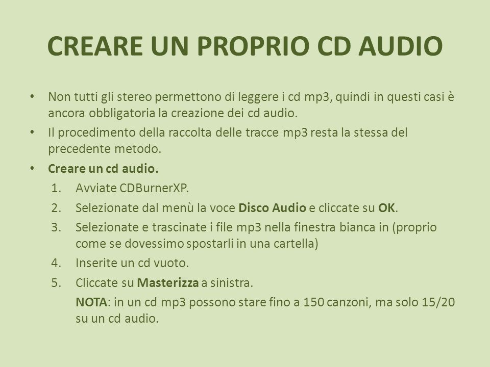 CREARE UN PROPRIO CD AUDIO