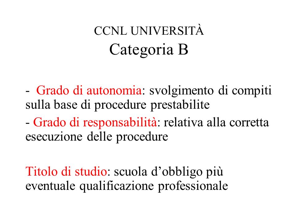 CCNL UNIVERSITÀ Categoria B