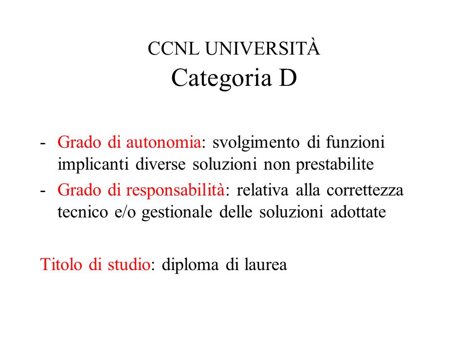 CCNL UNIVERSITÀ Categoria D