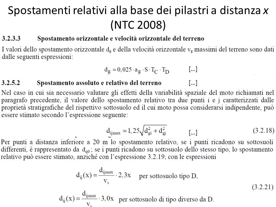 Spostamenti relativi alla base dei pilastri a distanza x (NTC 2008)