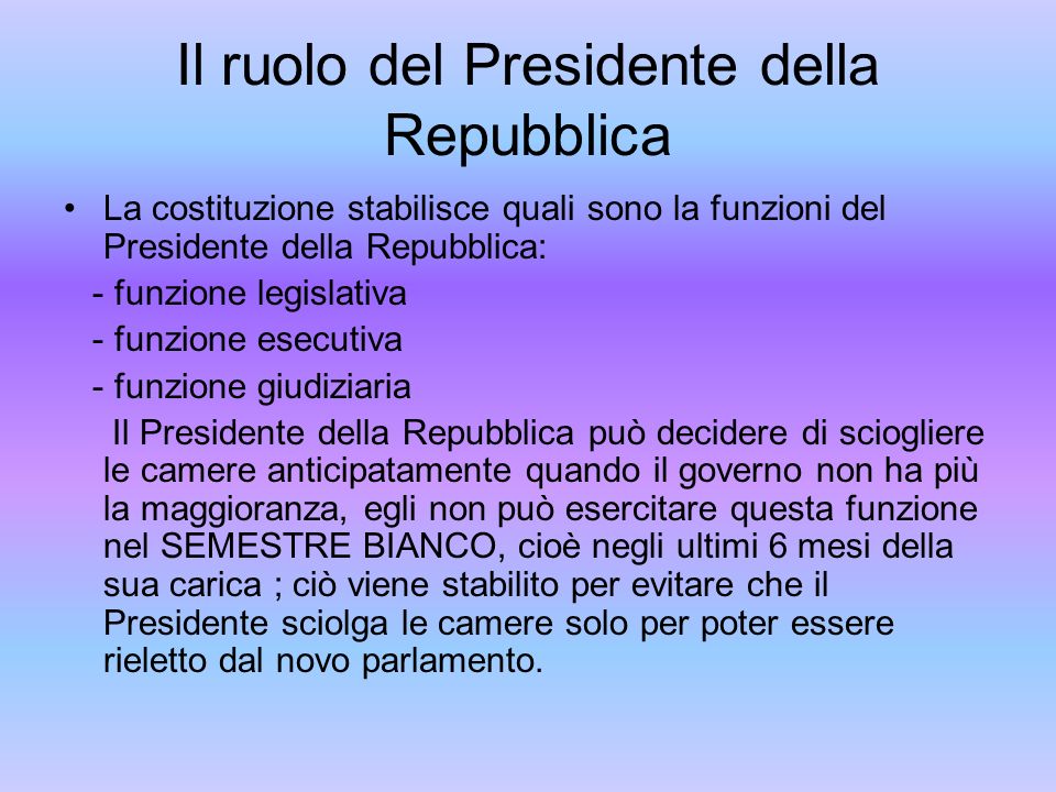 Il ruolo del Presidente della Repubblica