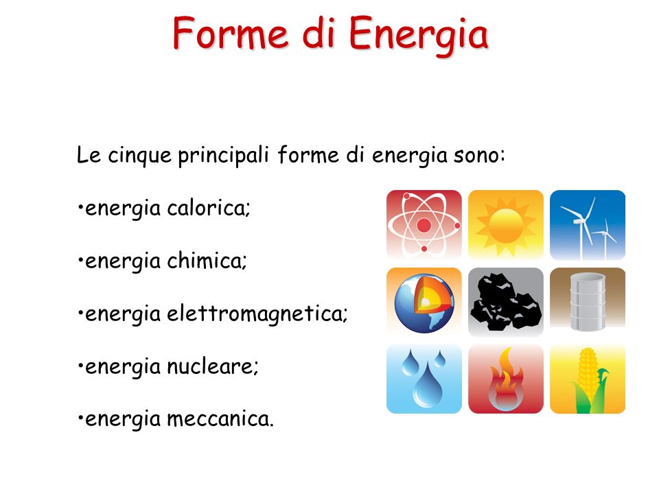 Forme di Energia Le cinque principali forme di energia sono: