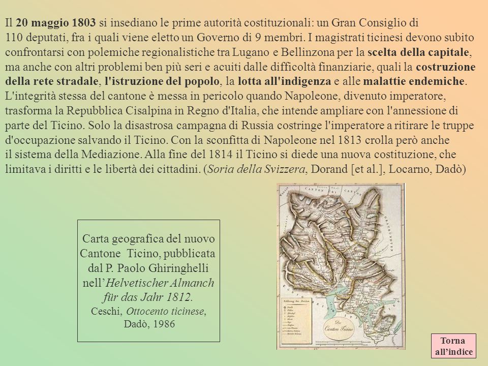 Carta geografica del nuovo Cantone Ticino, pubblicata