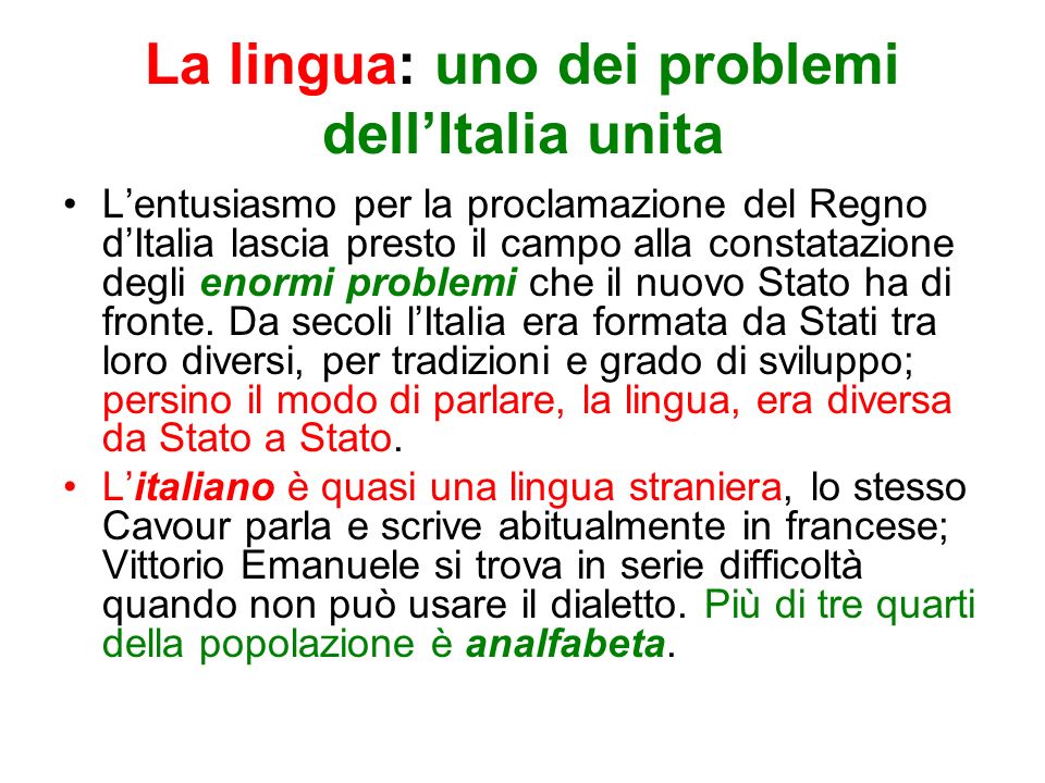 La lingua: uno dei problemi dell’Italia unita