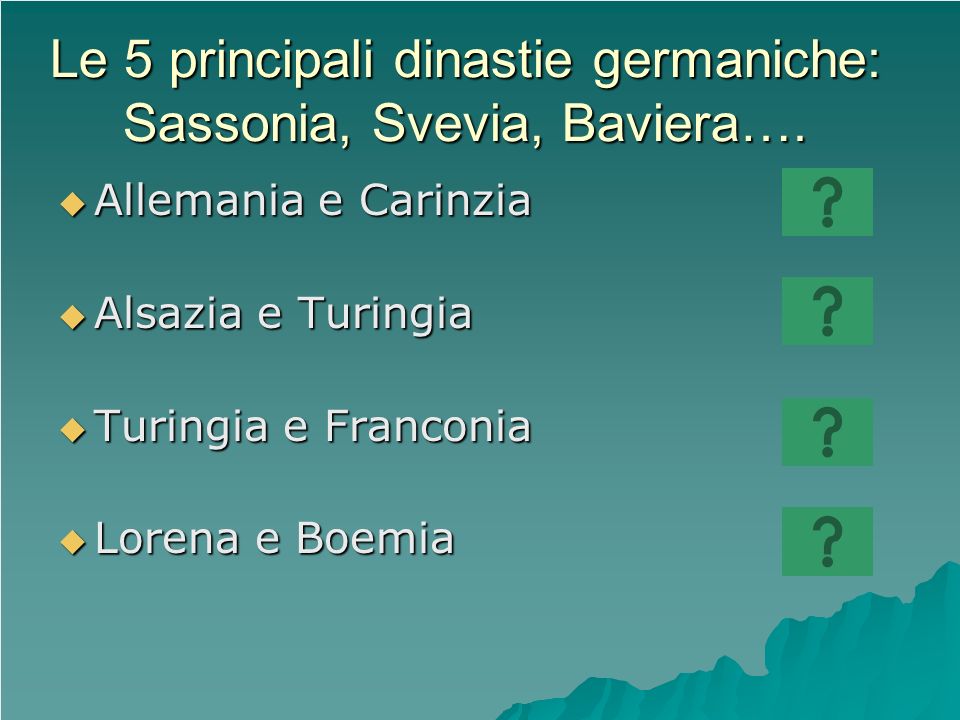 Le 5 principali dinastie germaniche: Sassonia, Svevia, Baviera….