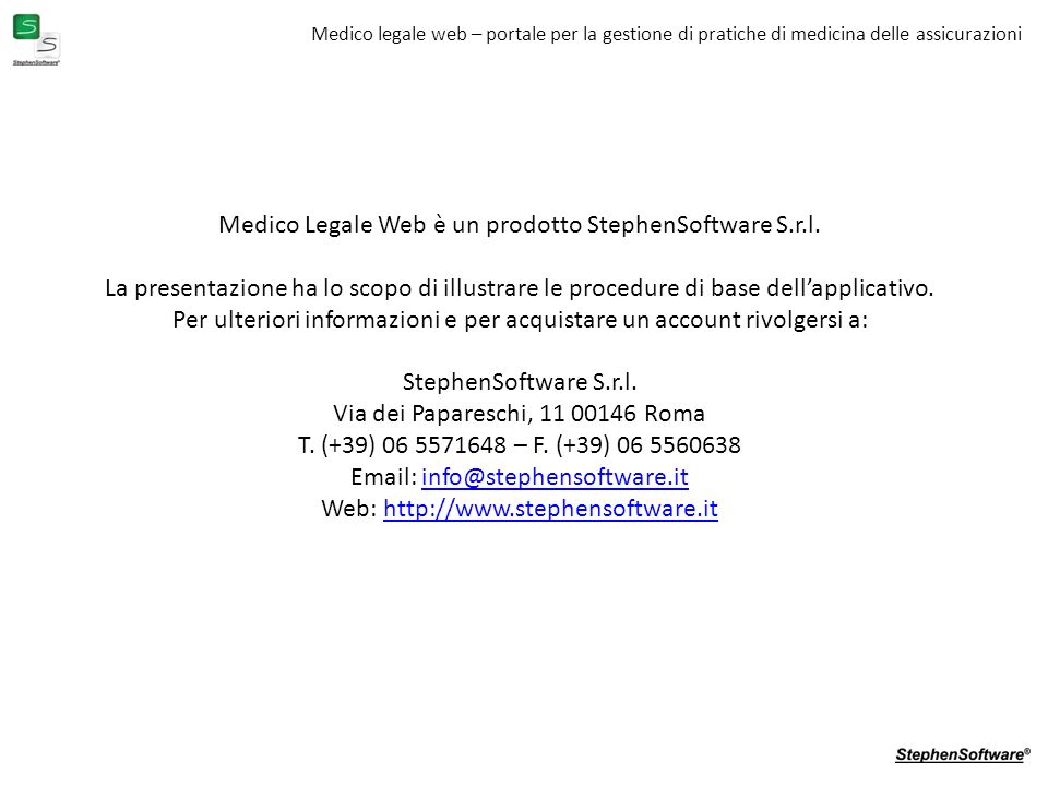 Medico Legale Web è un prodotto StephenSoftware S.r.l.
