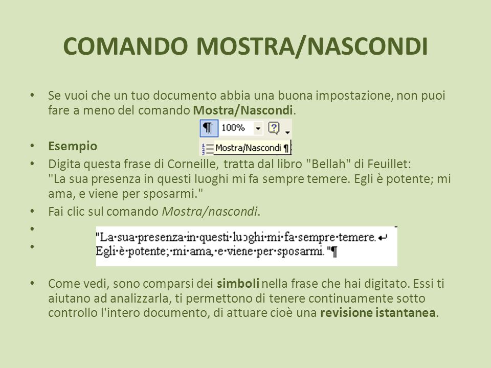 COMANDO MOSTRA/NASCONDI