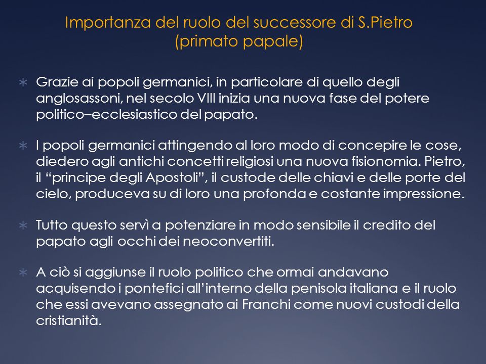 Importanza del ruolo del successore di S.Pietro (primato papale)