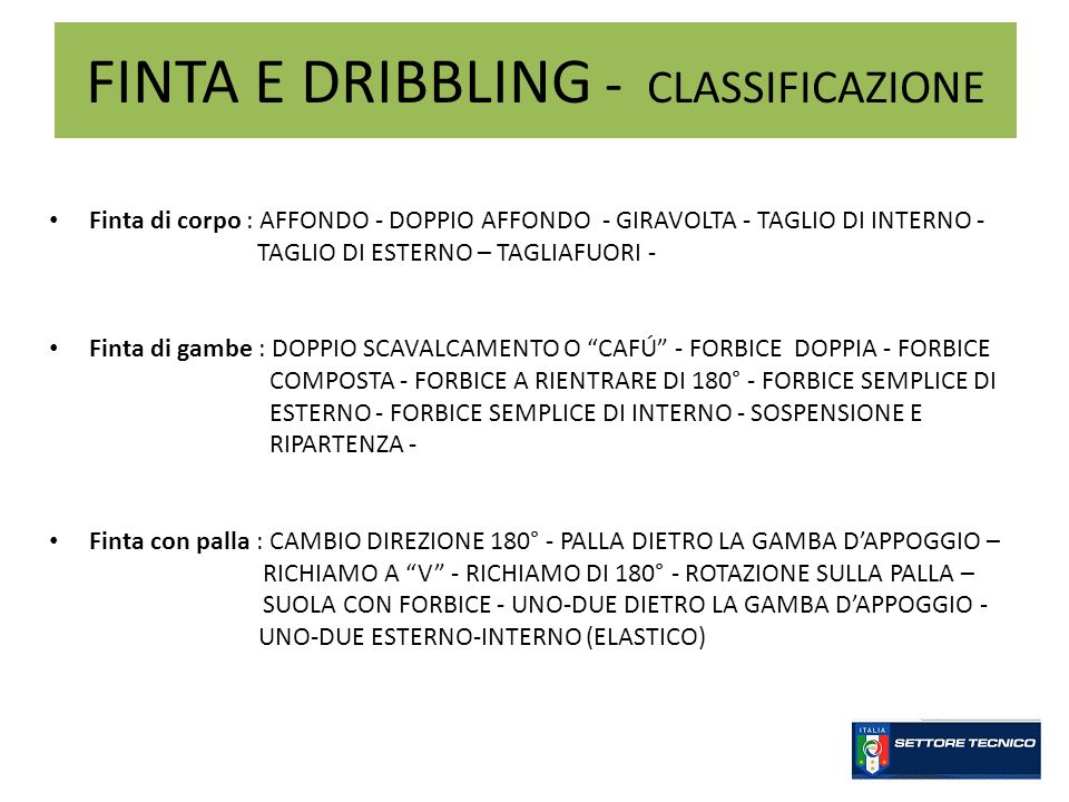 FINTA E DRIBBLING - CLASSIFICAZIONE