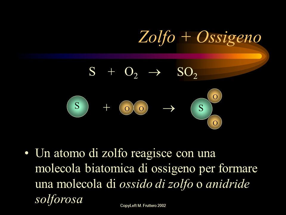 Zolfo + Ossigeno S + O2  SO2  +