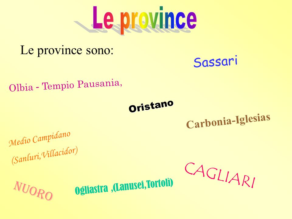 CAGLIARI Le province Le province sono: Sassari Nuoro Carbonia-Iglesias