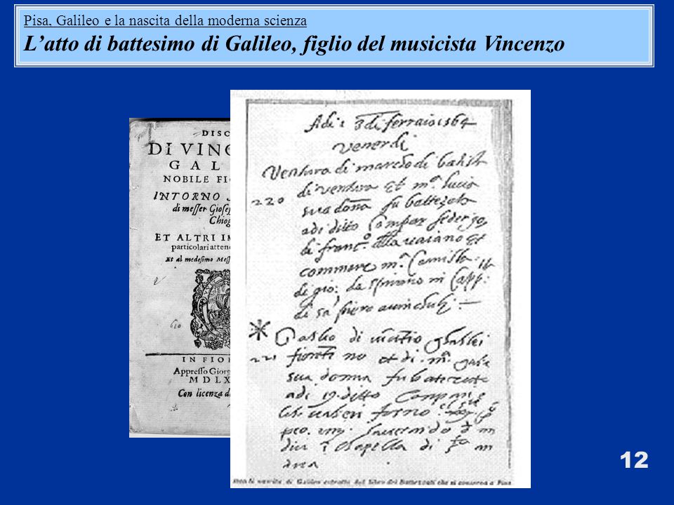 L’atto di battesimo di Galileo, figlio del musicista Vincenzo