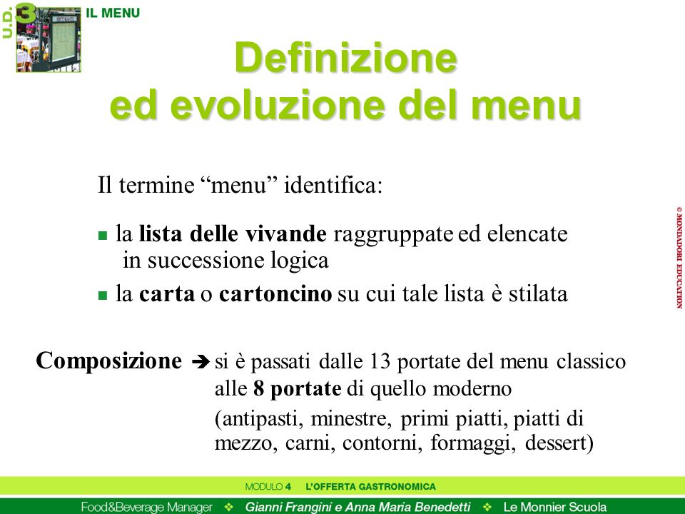 Definizione ed evoluzione del menu
