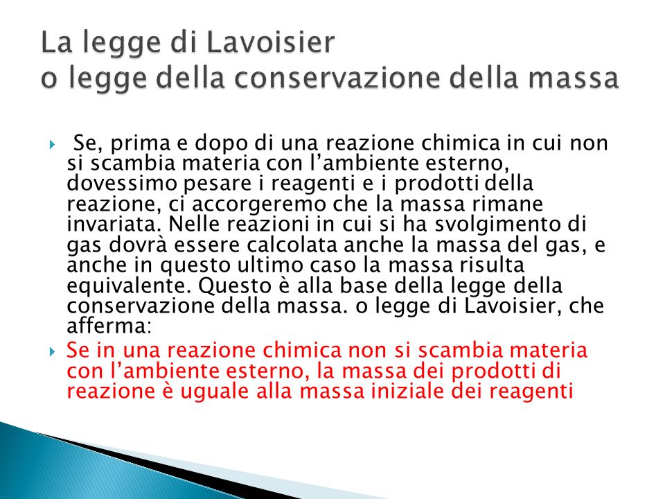 La legge di Lavoisier o legge della conservazione della massa