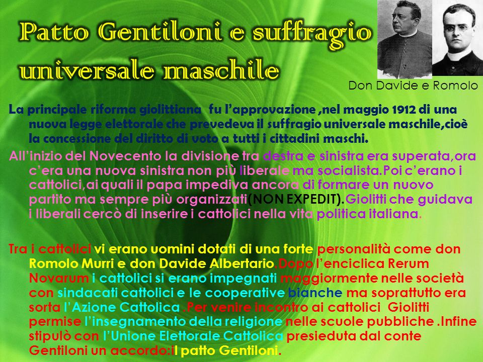 Patto Gentiloni e suffragio universale maschile