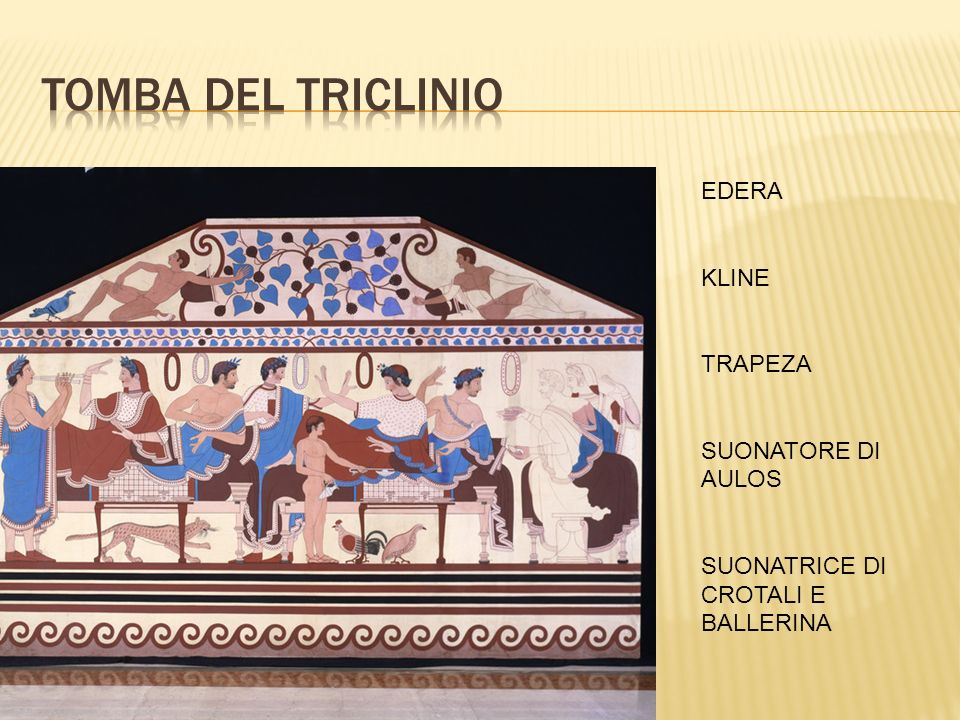 Tomba del triclinio EDERA KLINE TRAPEZA SUONATORE DI AULOS
