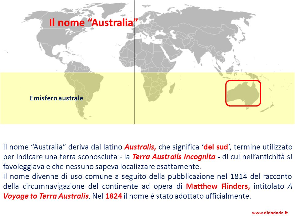 Il nome Australia Emisfero australe.