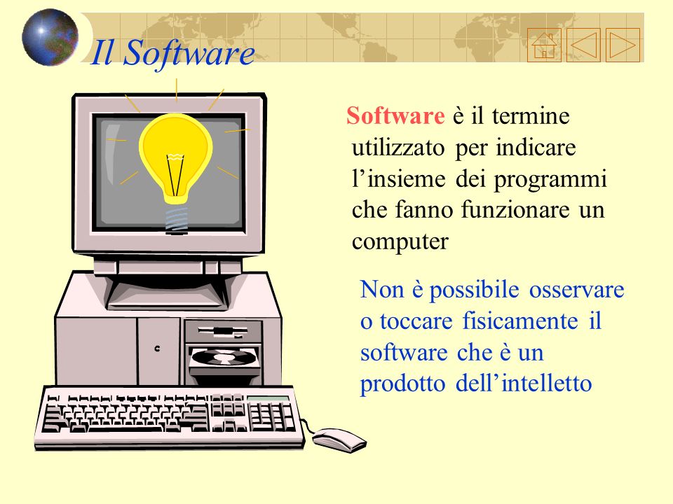 Il Software Software è il termine utilizzato per indicare l’insieme dei programmi che fanno funzionare un computer.