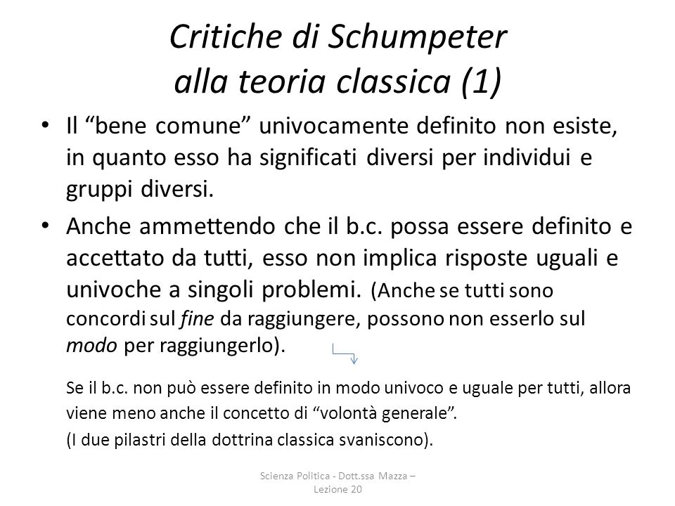 Critiche di Schumpeter alla teoria classica (1)