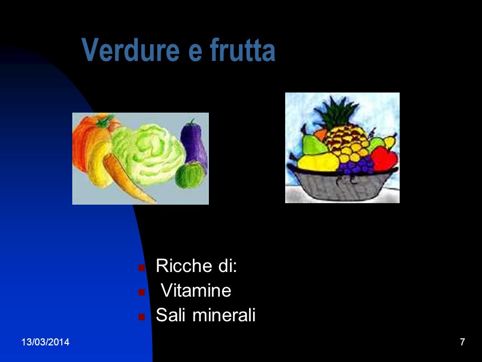 Verdure e frutta Ricche di: Vitamine Sali minerali 29/03/2017