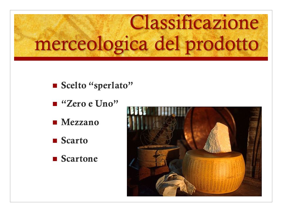 Classificazione merceologica del prodotto