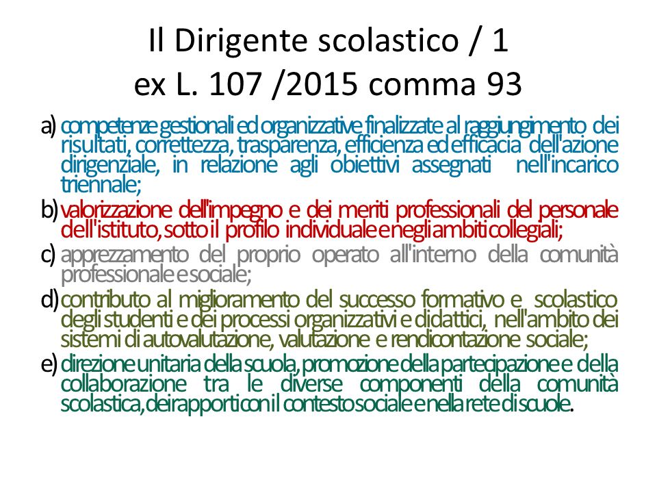 Il Dirigente scolastico / 1 ex L. 107 /2015 comma 93