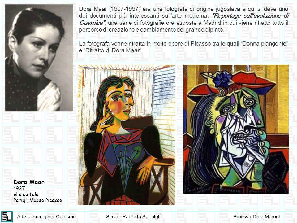 Dora Maar ( ) era una fotografa di origine jugoslava a cui si deve uno dei documenti più interessanti sull arte moderna: Reportage sull evoluzione di Guernica , una serie di fotografie ora esposte a Madrid in cui viene ritratto tutto il percorso di creazione e cambiamento del grande dipinto.
