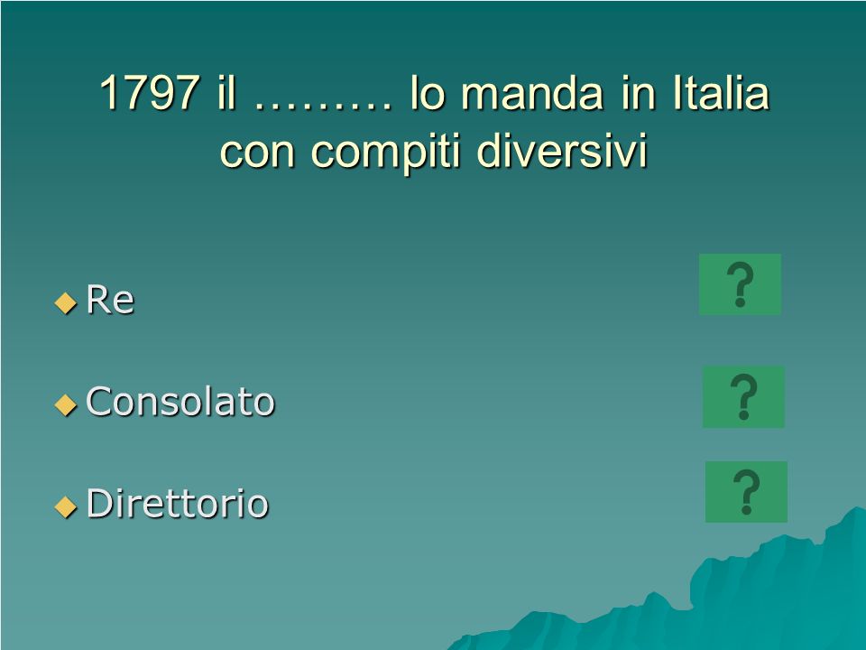 1797 il ……… lo manda in Italia con compiti diversivi